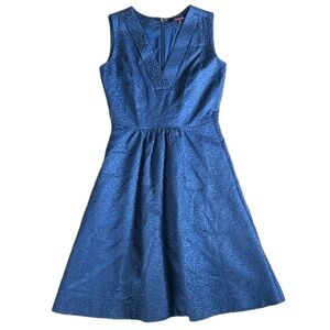 Rachel Roy Silk blend v neck Aline midnight blue textured geometric dress size 0